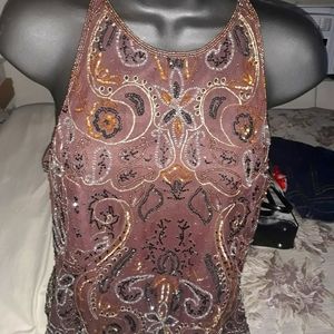 Vintage chocolate brown sequined top